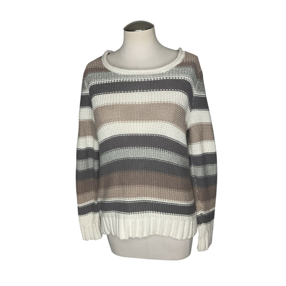 Sonoma Life + Style Striped Knit Sweater Neutral Crewneck Medium